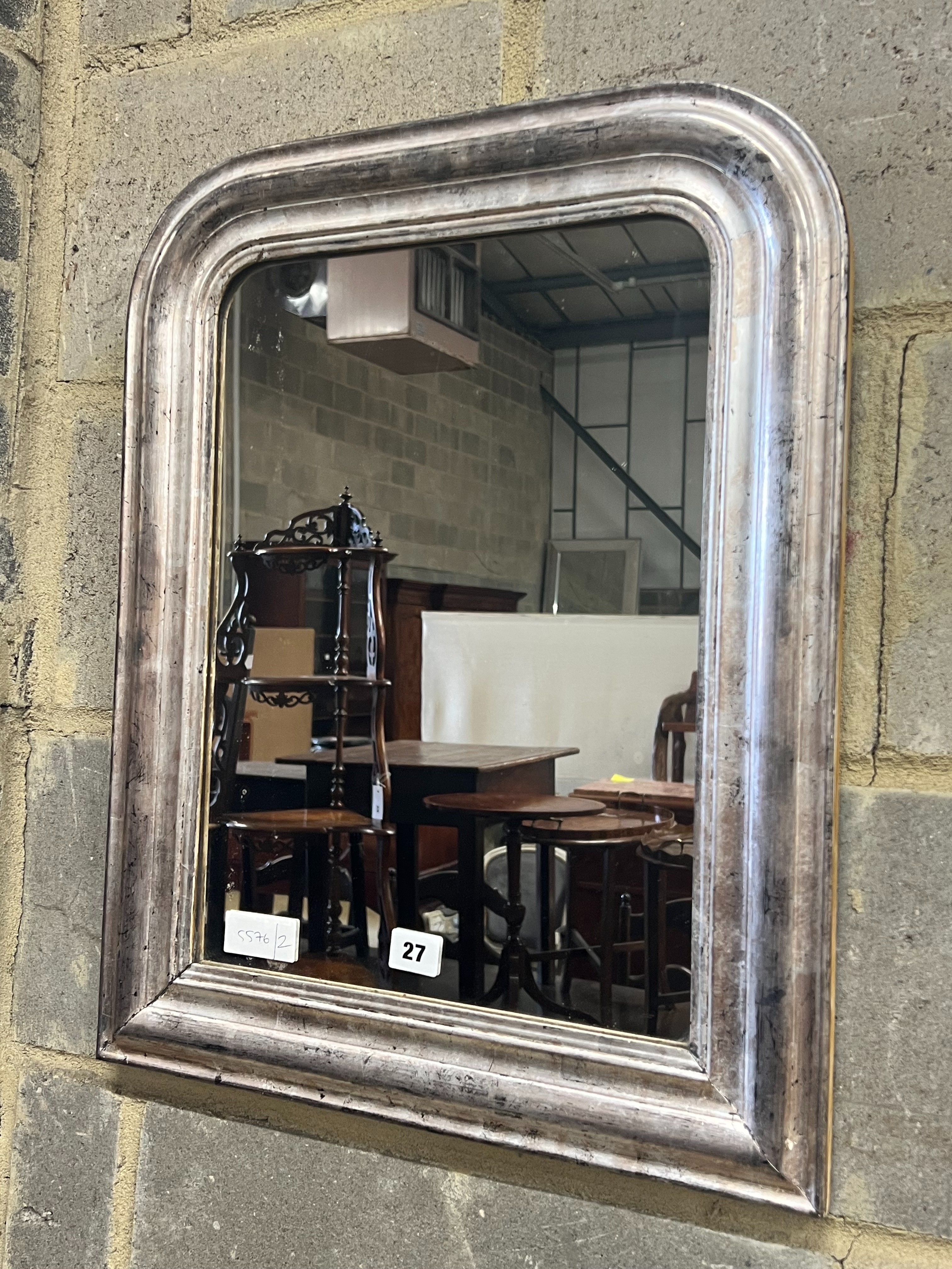 A 19th century French silvered frame wall mirror, width 46cm height 57cm